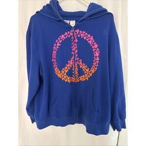 Vintage Disney Zip Up Hoodie Women’s 2X Blue W/Large Peace Symbol Mickey Rare!